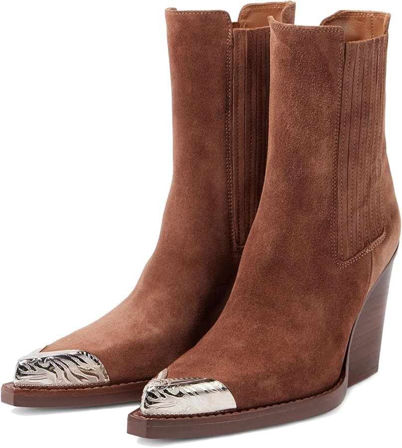 Amazon.com | Goolita Suede Western Cowboy Boots For Women Metal Pointed Toe Stacked Block Heel Co... | Amazon (US)