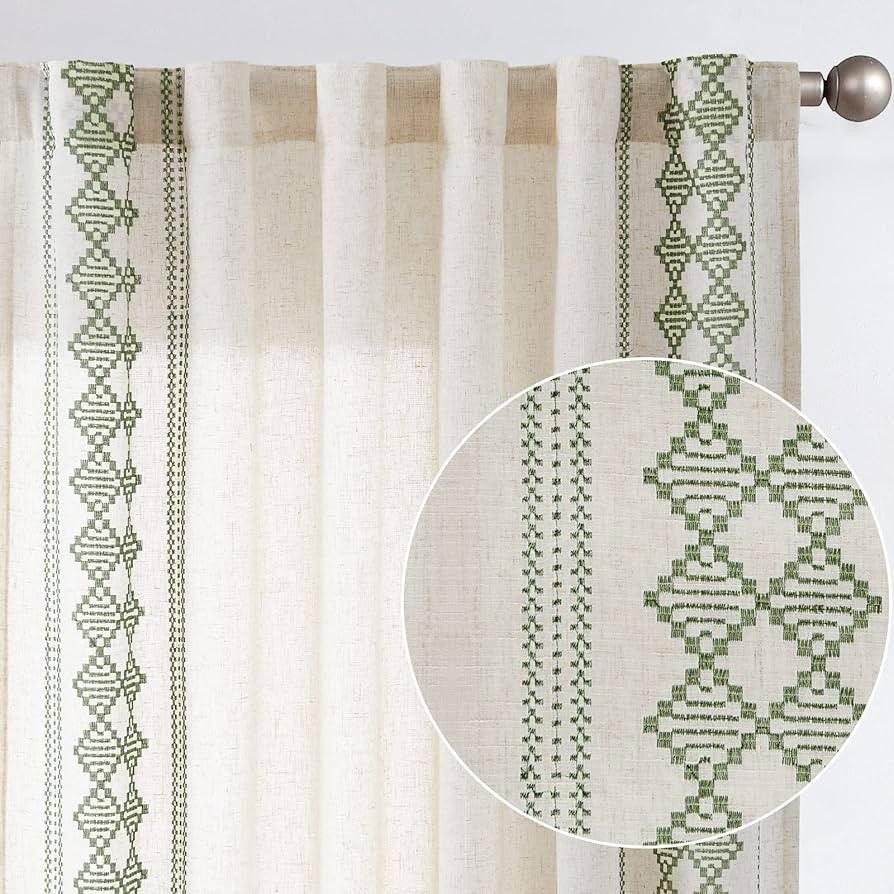 jinchan Boho Curtains Linen Curtains Beige Farmhouse Curtains 96 Inches Long for Living Room Sage... | Amazon (US)