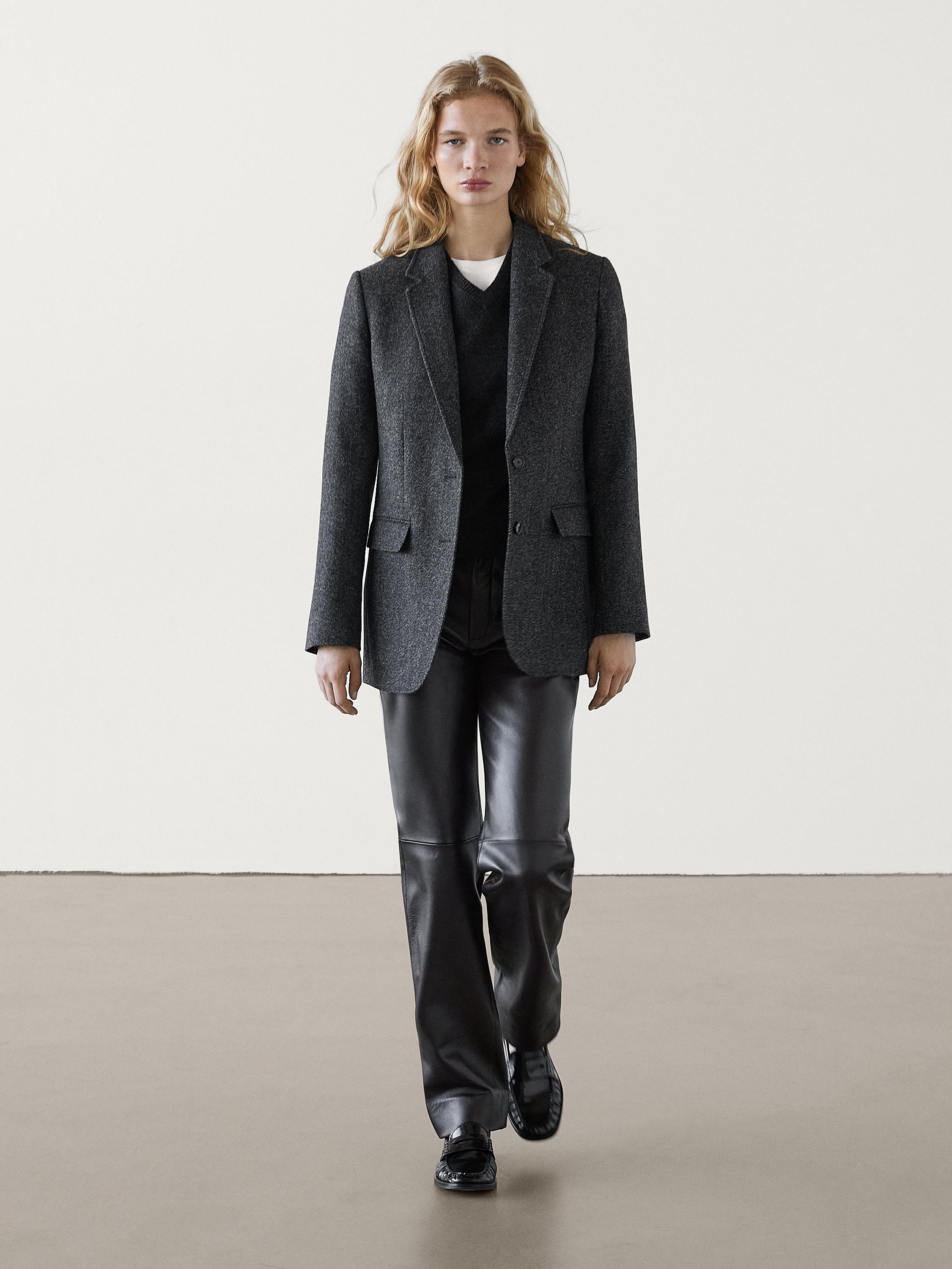Herringbone wool blend blazer | Massimo Dutti UK