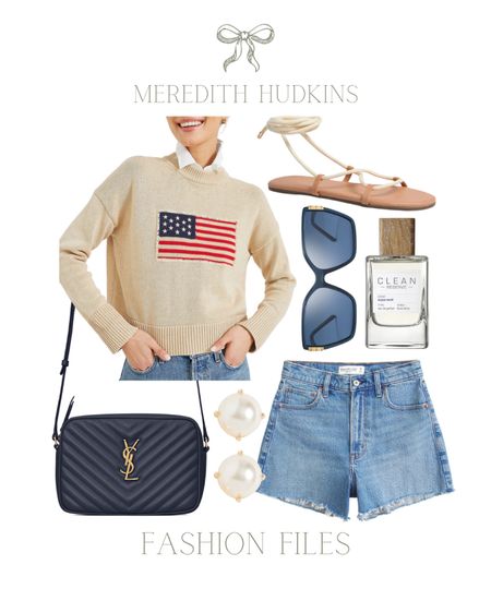 Tory Burch, meredith hudkins, preppy, classic, timeless, Fourth of July, July 4th outfit, summer style, Abercrombie and fitch, tuckernuck, sunglasses, perfume, Sephora, American flag sweater, crossbody bag, Saint Laurent purse, denim shorts, sandals 

#LTKStyleTip #LTKOver40 #LTKMidsize