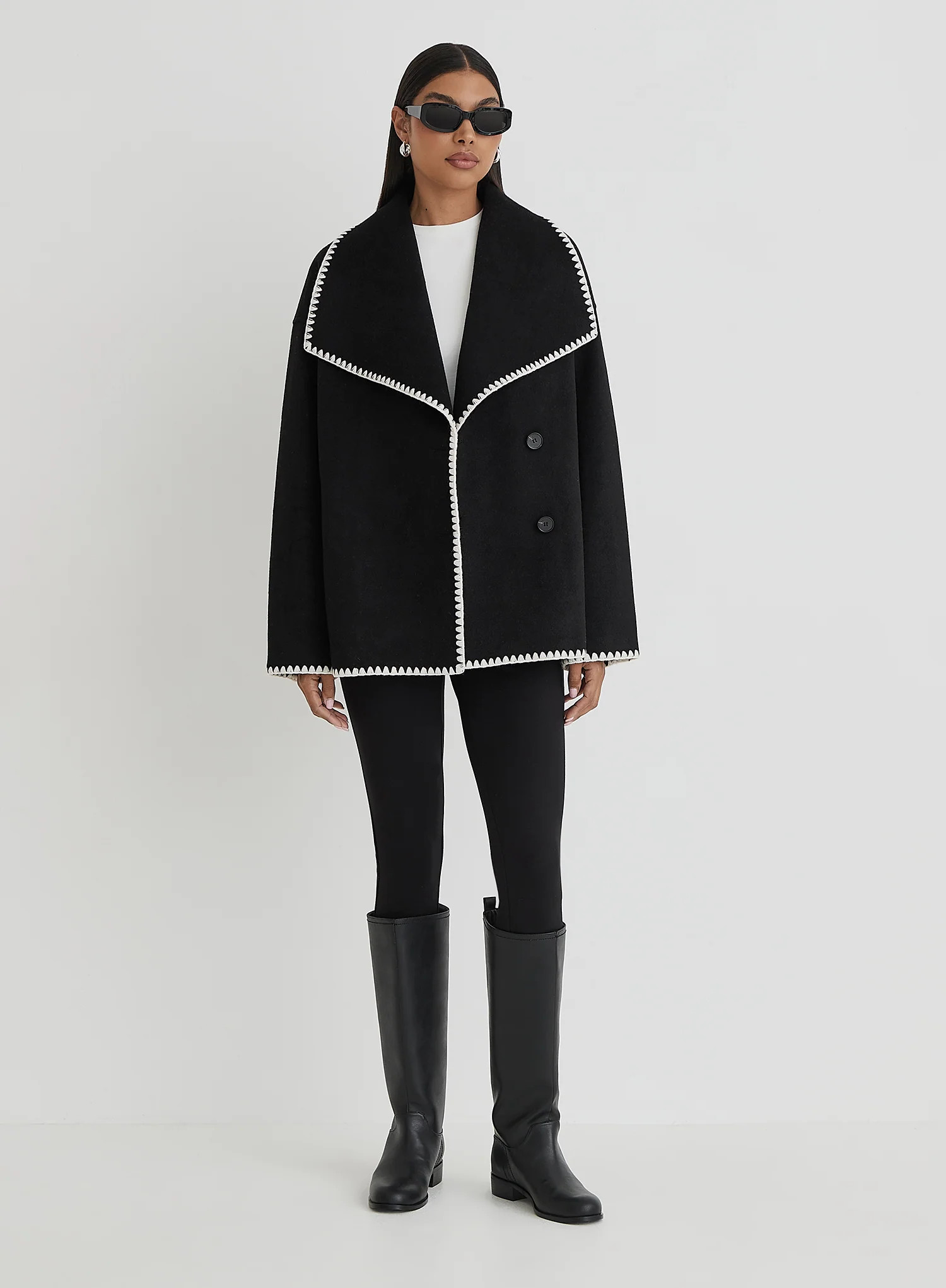 Black Contrast Stitch Oversized Jacket - Darin | 4th & Reckless