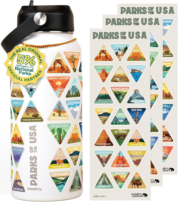 Wondery USA\u00ae National Parks Water Bottle With 63 Waterproof Stickers of Parks (USA), 32 oz S... | Amazon (US)