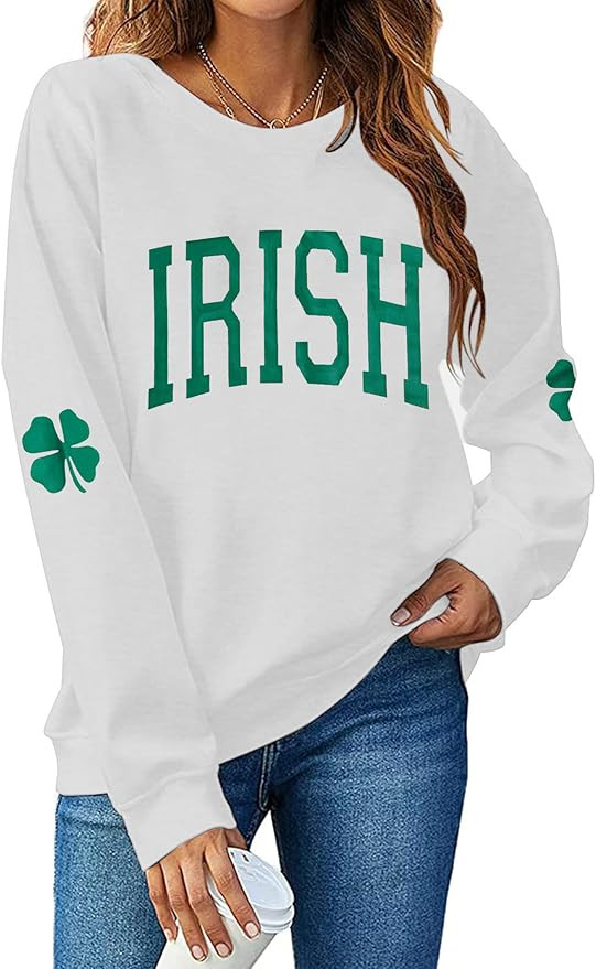 Women St. Patrick's Day Sweatshirts Shamrock Clover Print Shirts Casual Irish Gift Long Sleeve Lo... | Amazon (US)