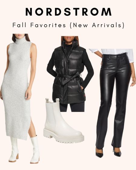 Nordstrom new arrivals! Favorite fall fashion finds, including faux leather pants, lug sole boots and a sleeveless sweater dress! 
.
.
.
,
Nordstrom finds - Nordstrom fashion - fall dress - fall dresses - leather pants 

#LTKunder100 #LTKunder50 #LTKSeasonal
