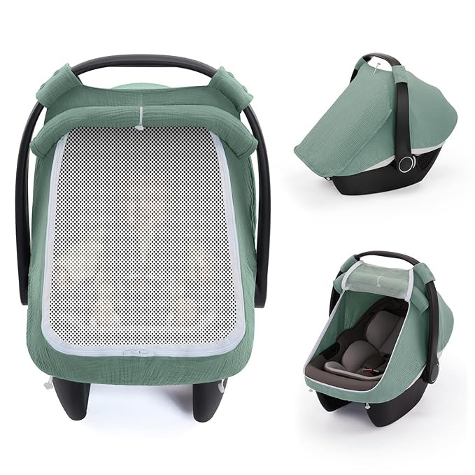 Blissful Diary Baby Car Seat Cover, Extra Large Mesh Window, Breathable Muslin Cotton, Infant Win... | Amazon (US)