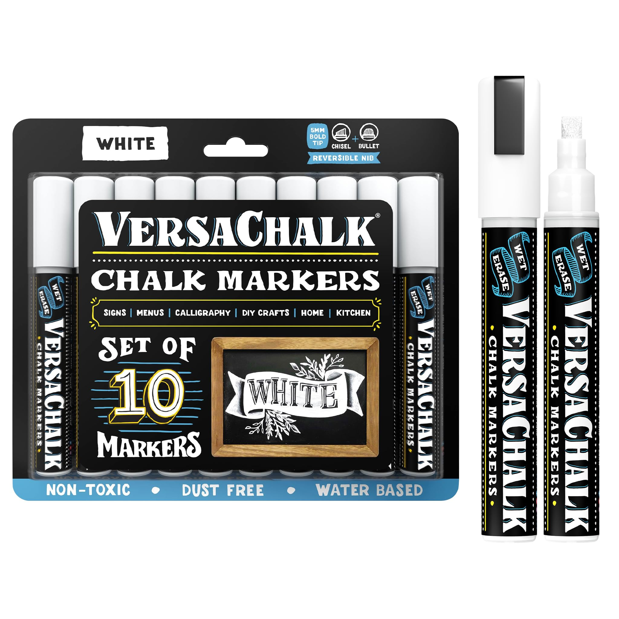 VersaChalk White Liquid Chalk Markers for Blackboards (Pack of 10, 5mm, Bold Tip) - Erasable Wash... | Amazon (US)