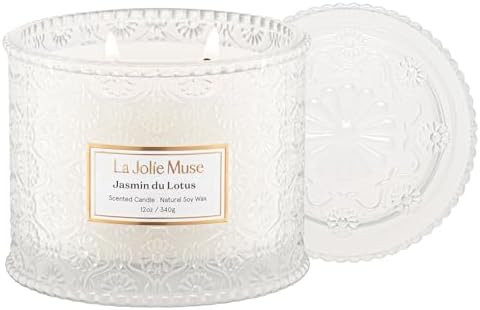LA JOLIE MUSE Jasmin du Lotus Candle - Ivy, Jasmine, Cedarwood | 12 oz Large 2-Wick Soy Wax Candl... | Amazon (US)