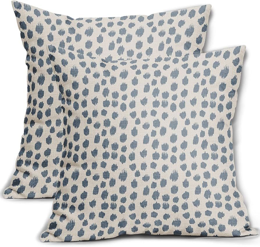 Sweetshow Dusty Blue Cream Pillow Covers 16x16 Set of 2 Boho Design Polka Dot Throw Pillows Moder... | Amazon (US)
