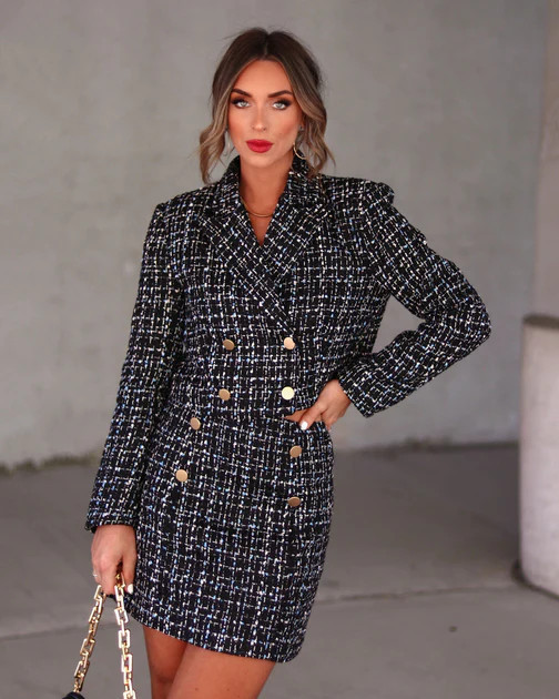 Fabiana Tweed Crop Blazer - Black | VICI