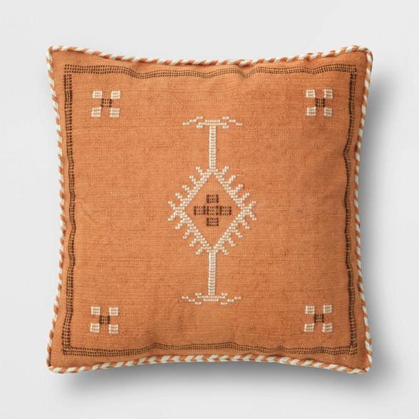 Square Woven Cotton Throw Pillow with Braid Trim Brown - Threshold™ | Target