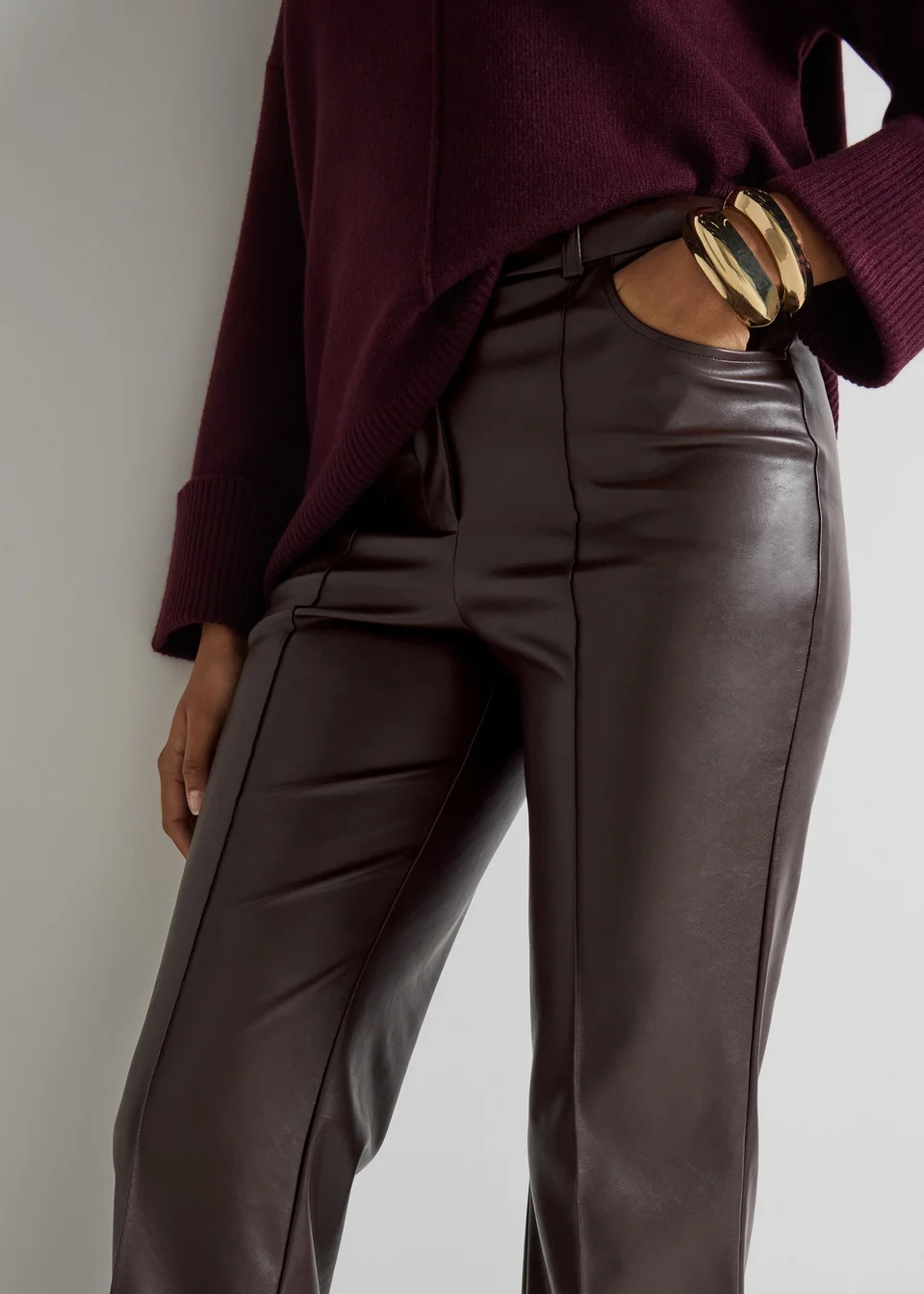 Et Vous Burgundy Faux Leather Straight Leg Trousers | Matalan (UK)