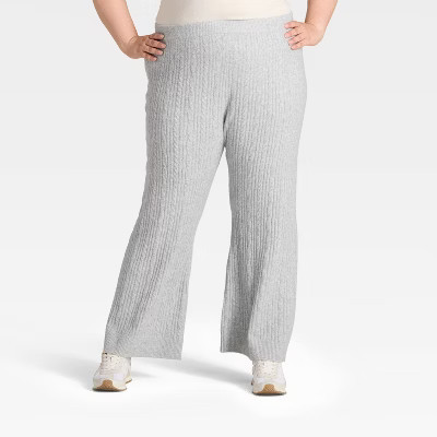 Women's High-Rise Wide Leg Ankle Sweater Pull-On Pants - Universal Thread™ Gray 1X | Target