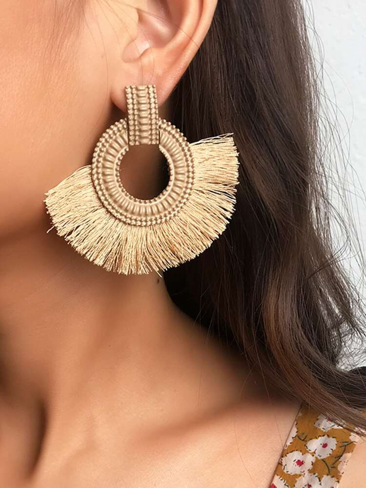 1pair Tassel Decor Round Drop Earrings | SHEIN