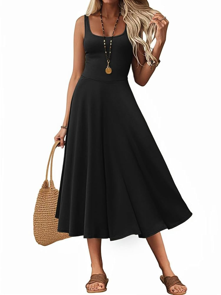 Women's Sleeveless Summer Dress Scoop Neck Casual Loose Flowy Midi Sundresses Tank Fit & Flare Be... | Amazon (US)