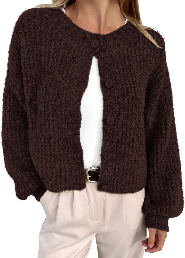 BTFBM Cardigan Sweaters for Women Fall 2026 Long Sleeve Button Down Soft Loose Chunky Knit Outwea... | Amazon (US)