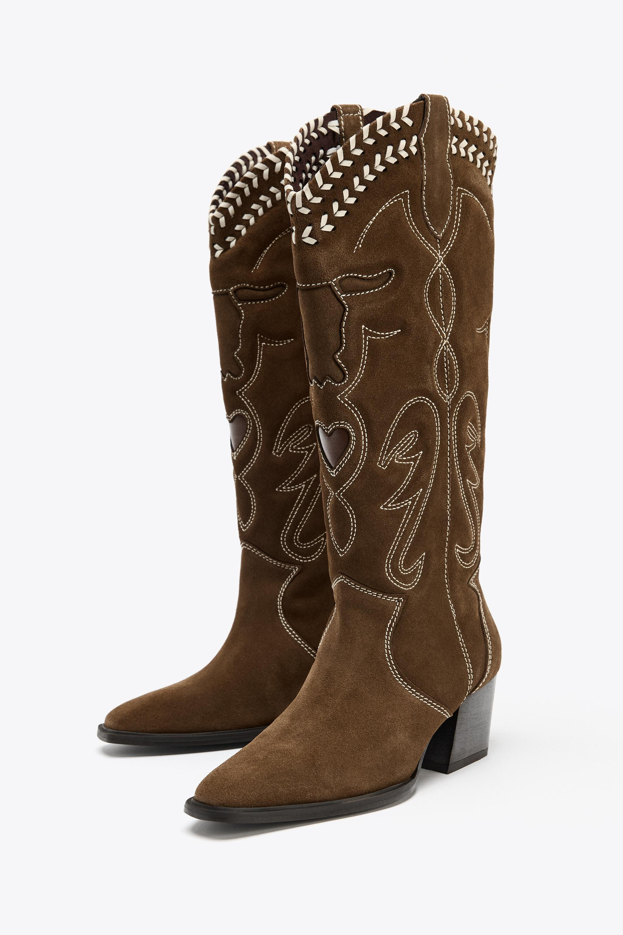 EMBROIDERED LEATHER BOOTS | Zara US