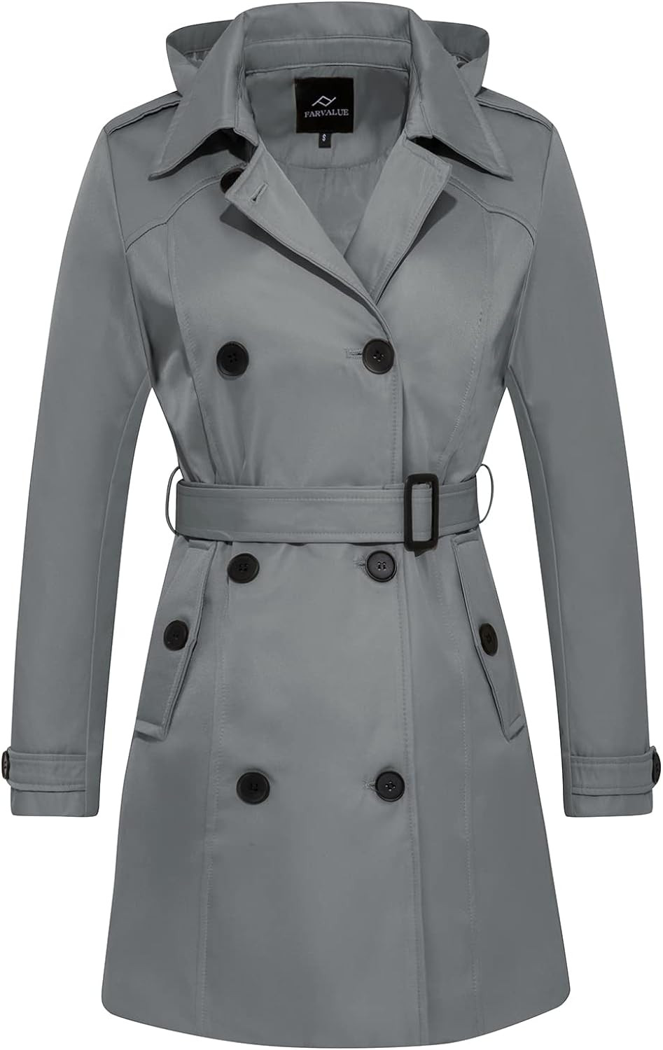 FARVALUE Women's Waterproof Trench Coat Double Breasted Windbreaker Classic Belted Lapel Overcoat wi | Amazon (US)