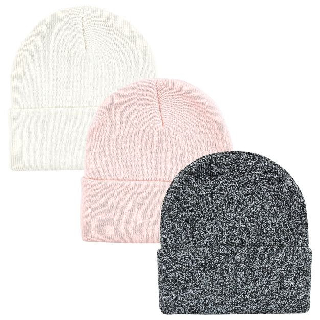 Hudson Baby Knit Cuffed Beanie 3pk, Pink White | Target