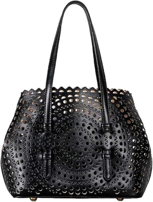 Womens Hollow Vegan Leather Tote Bag Small Summer Beach Bucket Shoulder Purse Top Handle Handbag ... | Amazon (US)