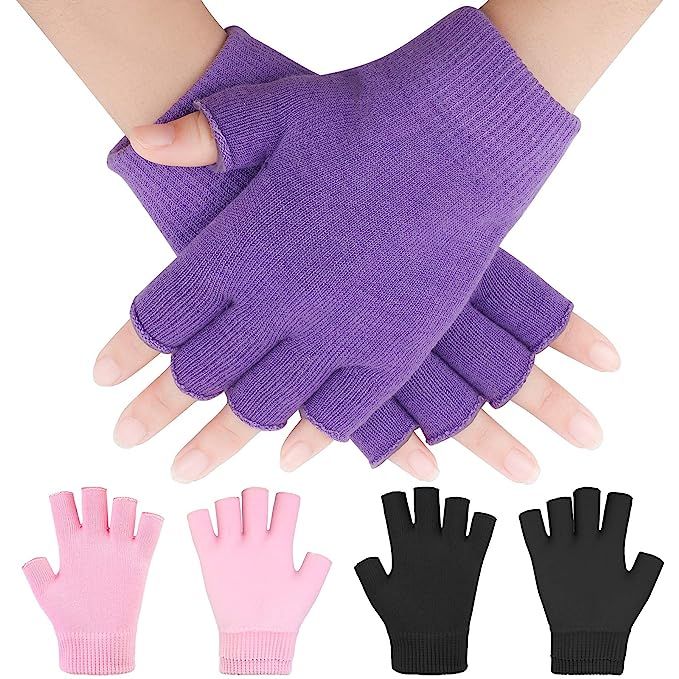 Elcoho 3 Pairs Moisturizing Gloves with Gel Lining Fingerless Moisturizing Glove Cotton Gloves Dr... | Amazon (US)
