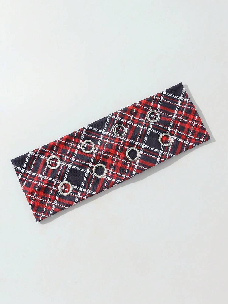 1pc Fashion Punk Headband, Gothic Style Hair Accessory For Women, Red Striped Plaid Print Pattern... | SHEIN
