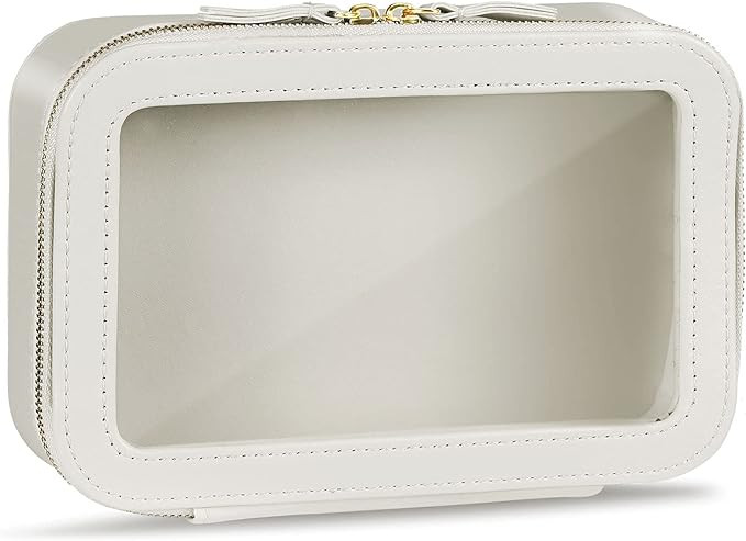 Clear Makeup Bag Large Cosmetic Bag PU Leather Cosmetic Organizer Portable Travel Toiletry Pouch ... | Amazon (US)