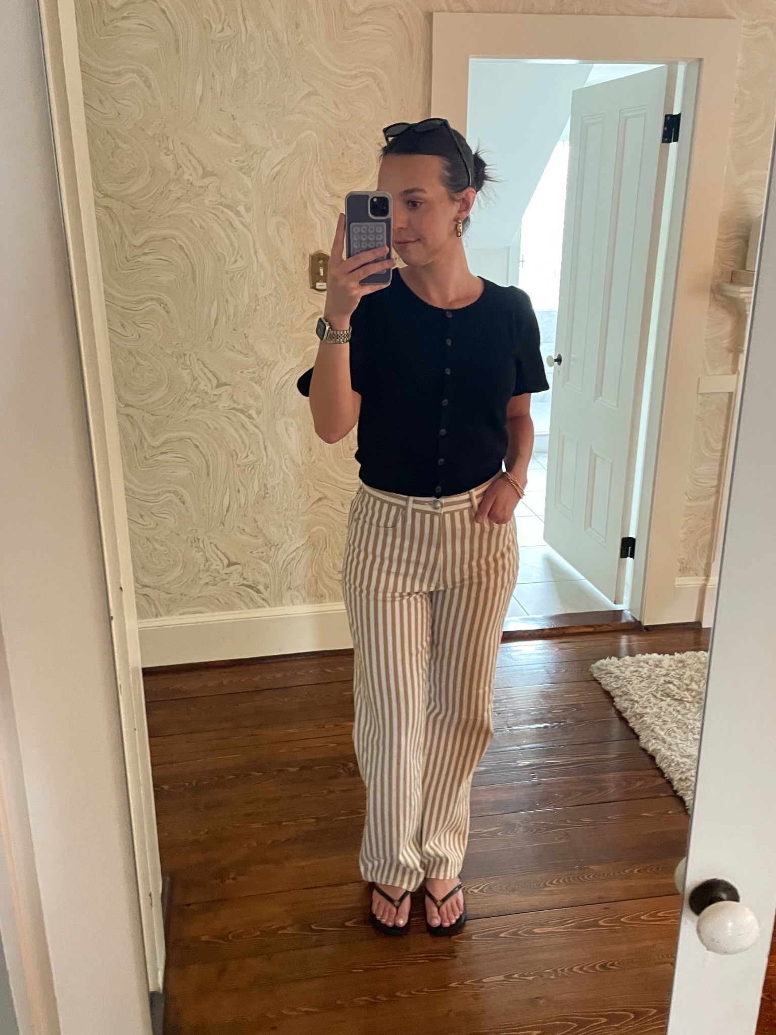 Wearing a medium in the cashmere sweater and a 27 for the stripe pants 

#shoppingoutfit #happyhouroutfit #stripepants #cashmeresweaters #vacation #maine #ragandbone #anthropologie #toryburch #blackflipflops 

#LTKSaleAlert #LTKTravel #LTKStyleTip