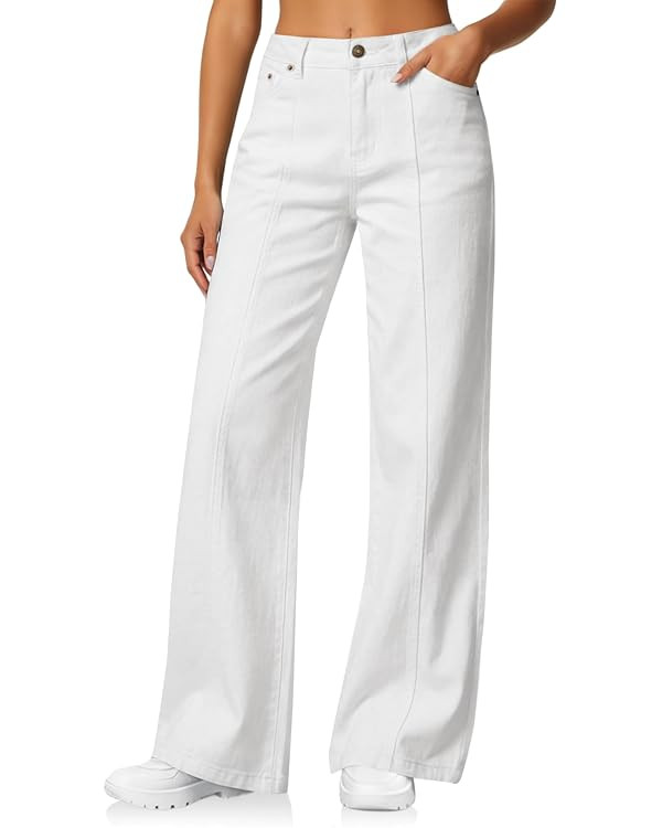 Cicy Bell Womens Wide Leg Jeans High Waisted Baggy Stretchy Front Seam Denim Pants with Pockets | Amazon (US)
