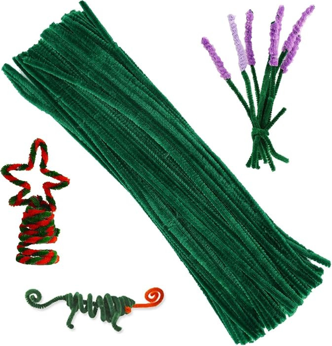 100 Pieces Pipe Cleaners Chenille Stem, Green Pipe Cleaners Set for DIY Arts Crafts Decorations (... | Amazon (US)