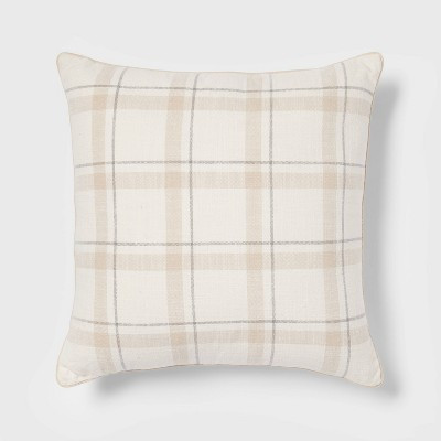 Woven Striped with Plaid Reverse Square Throw Pillow Neutral - Threshold™: 100% Cotton, Indoor Decor | Target