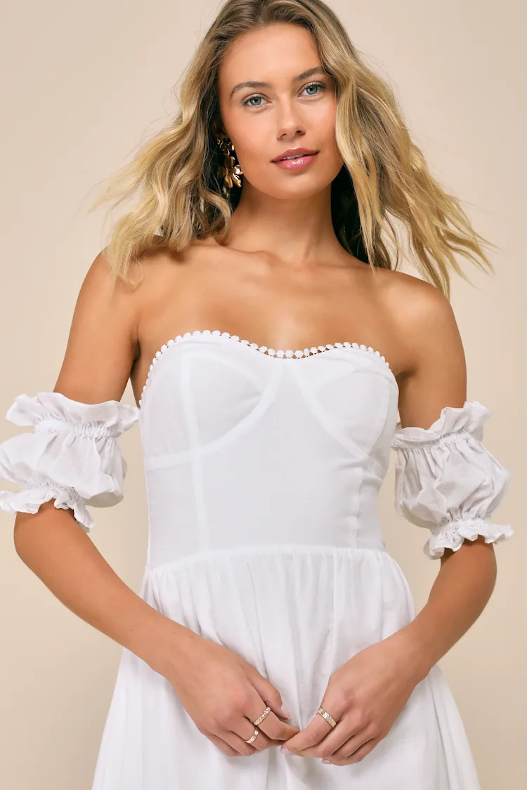 Sweet Sunlover White Embroidered Off-the-Shoulder Midi Dress | Lulus