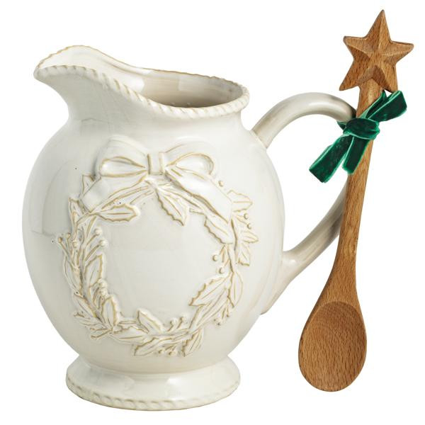 White Christmas Wreath Pitcher | Mud Pie