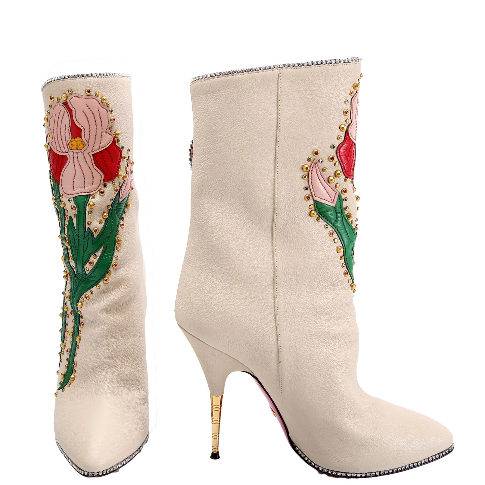 Fosca Floral Crystal Leather Boots Size 40 | Keeks Designer Handbags