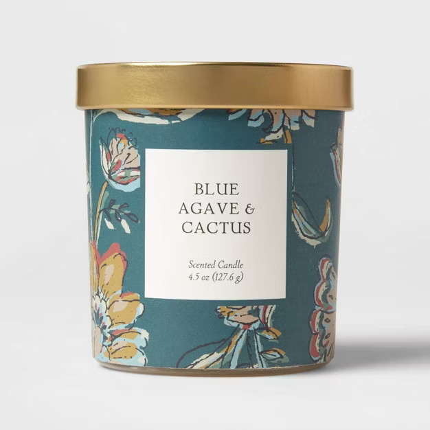 Blue Agave & Cactus Decal Glass Lidded Candle Turquoise Blue - Threshold™ | Target