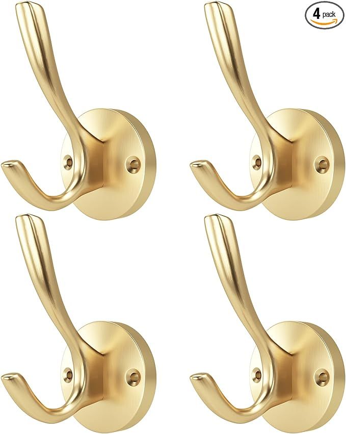 ZUONAI Gold Hooks 4 Pack Brushed Gold Wall Hooks Heavy Duty Metal Coat Hooks for Hanging Coats an... | Amazon (US)