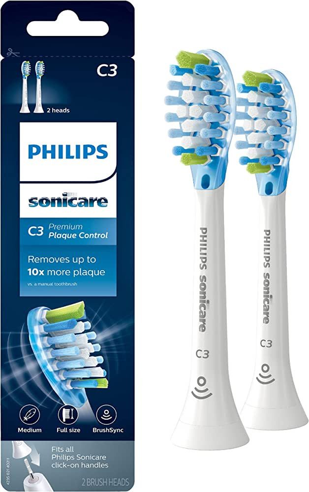 Philips Sonicare Genuine C3 Premium Plaque Control Replacement Toothbrush Heads, 2 Brush Heads, W... | Amazon (US)