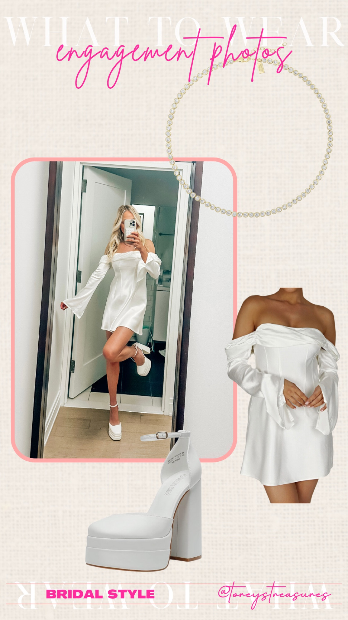 Bridal look, engagement inspo, engagement photo outfits 
- wearing size XXS (size down runs big)
- shoes sized up 1/2 size 