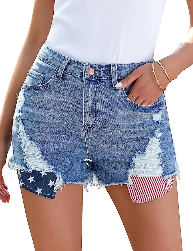 Lookbook Store Women American Flag 4th of July High Waisted Denim Jean Shorts | Amazon (US)