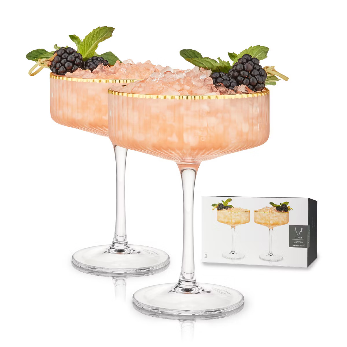 Viski Meridian Vintage Coupe Glasses Set of 2 - Champagne Glass, Art Deco Ripple Glassware Design... | Target