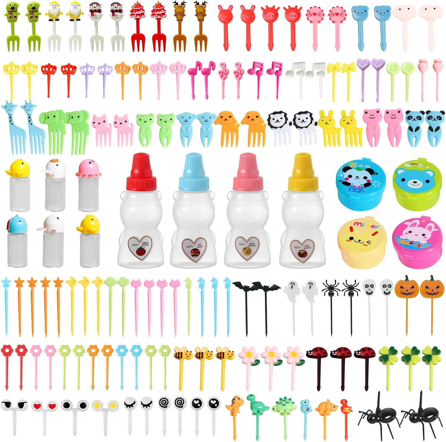 BXYIIGRU 160 Pcs Lunch Box Accessories for Kids Including Food Picks Bento Box Accessories Ketchup Squeeze Bottles Reusable Animal Fruit Food Toothpicks for Camping Office School Lunch Box | Amazon (US)
