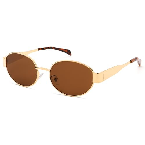 Retro Oval Sunglasses for Women Men - Fashion Sun Glasses - Rectangle Metal Frame Shades | Amazon (US)