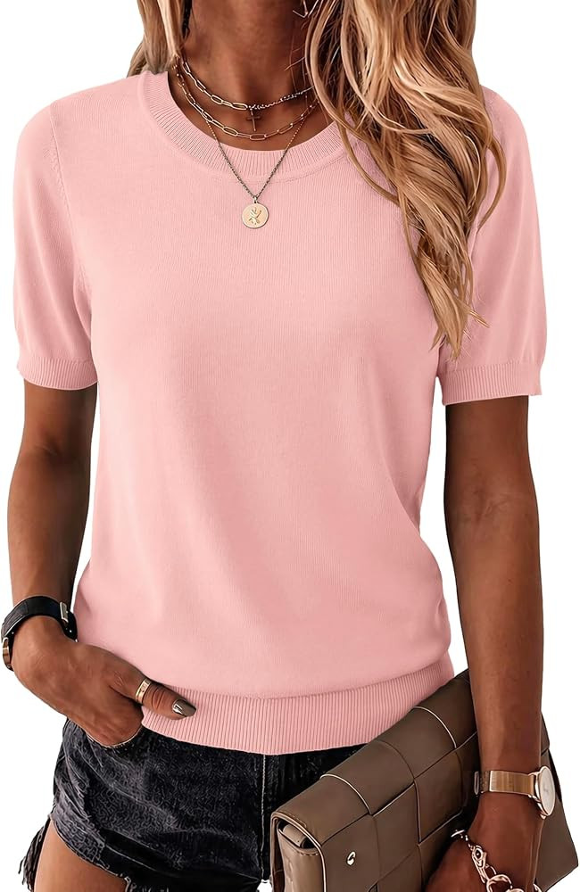 Zeagoo Womens Tops Short Sleeve Sweater Crewneck Basic Fashion Clothing     Summer Short Sleeve T... | Amazon (US)