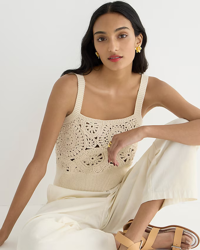Cropped crochet tank top in silk-cotton blend | J. Crew US