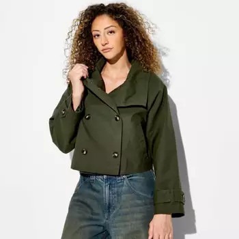 Women's Funnel Neck Cropped Trench Coat - Wild Fable™ Green 1X | Target