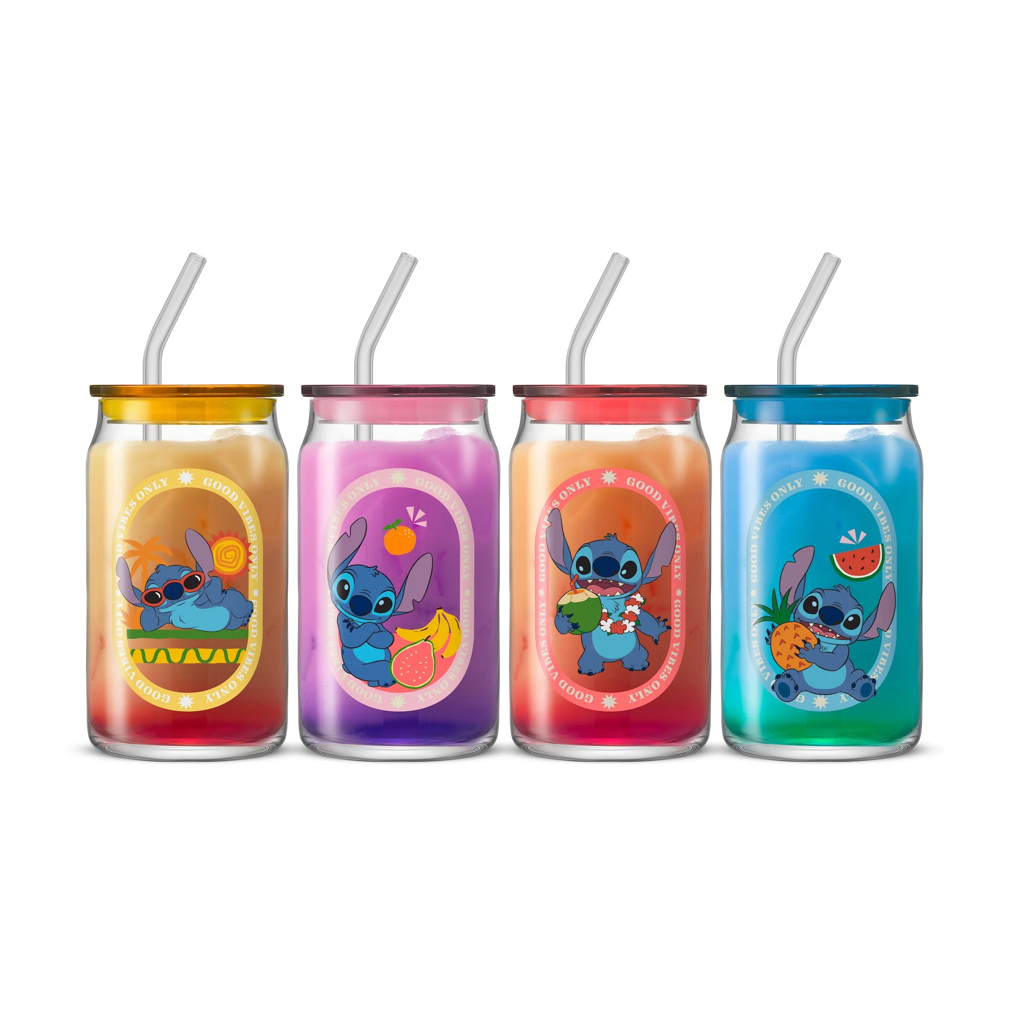 Disney Stitch Island Vibes Tumbler Glasses with Lids & Straws, 16-ounces, Set of 4 - Walmart.com | Walmart (US)