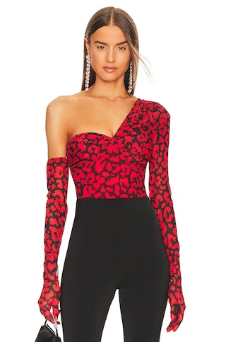 Michael Costello x REVOLVE Nobu Bodysuit in Red & Black Leopard from Revolve.com | Revolve Clothing (Global)