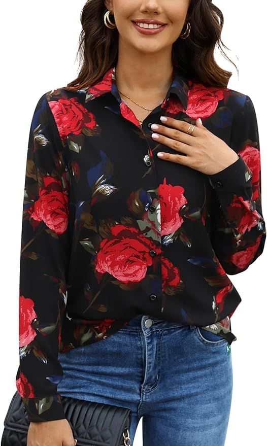 JMITHA Womens Fashion Business Casual Tops for Women, Blouses & Button-Down Shirts, Long Sleeve B... | Amazon (US)