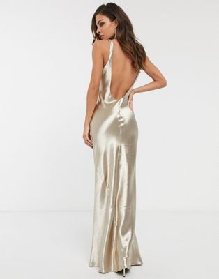 ASOS DESIGN scoop back bias cut satin maxi dress in champagne | ASOS (Global)