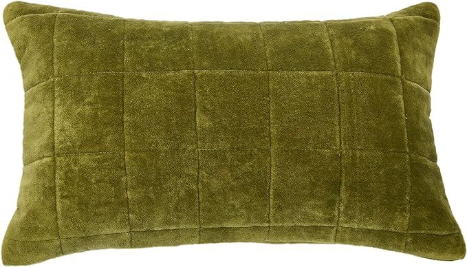 Creative Co-Op Quilted Velvet Lumbar Pillow Cover, 12" x 20", Green | Amazon (US)