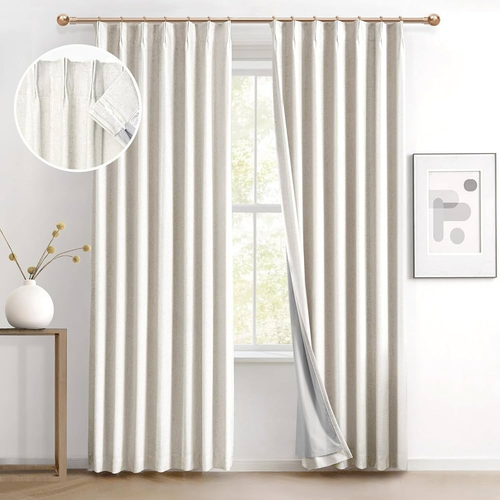 2 Pages Pinch Pleated Blackout Curtains 84 inch Long - Thick Linen Blend Black Out Curtains for B... | Amazon (US)